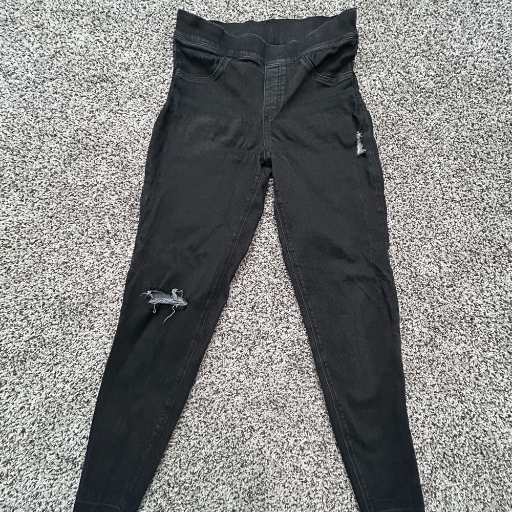 SPANX Black High-Rise Distressed Pants